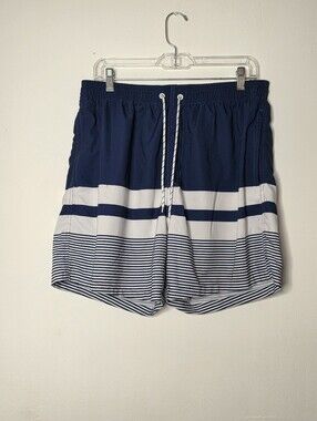 Silkworld Men’s Blue Striped Drawstring Swimming Trunks Size XL